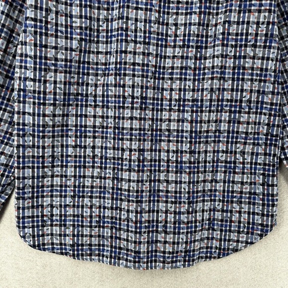 Luchiano Visconti Black Mens Shirt‎ MEDIUM Blue Plaid Geometric Button Up - Picture 8 of 15
